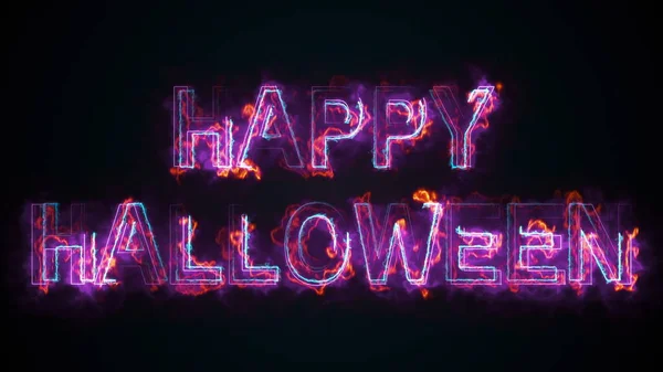 El texto Feliz Halloween, generado por ordenador. Inscripción en llamas. Letras mayúsculas. 3d rendering fondo de felicitación — Foto de Stock