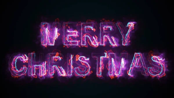 De inscriptie Vrolijk Kerstfeest, computer gegenereerd. Brandende inscriptie. Hoofdletters. 3d weergave gelukwensen achtergrond — Stockfoto
