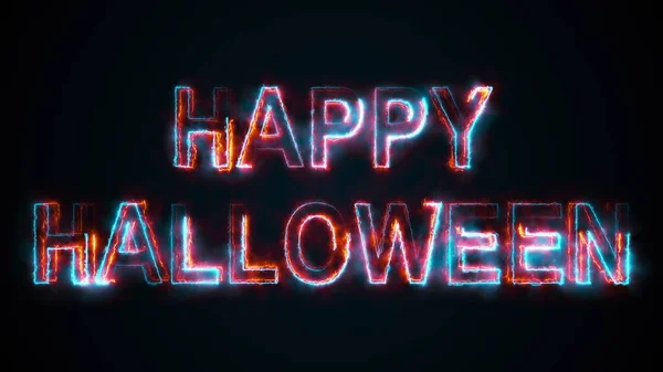 De tekst Happy Halloween, computer gegenereerd. Brandende inscriptie. Hoofdletters. 3d weergave gelukwensen achtergrond — Stockfoto