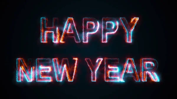 The inscription Happy New Year, computer generated. Burning inscription. Capital letters. 3d rendering congratulatory background — Stock Photo, Image