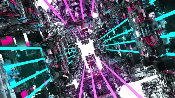 3D-återgivning av science fiction-tunnel. Digital bakgrund virtuell verklighet, dator genererad. Begreppet informationsteknik — Stockfoto