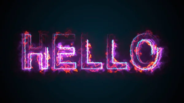 La frase Hola, computadora generada. Inscripción en llamas. Letras mayúsculas. 3d renderizado fondo de bienvenida — Foto de Stock