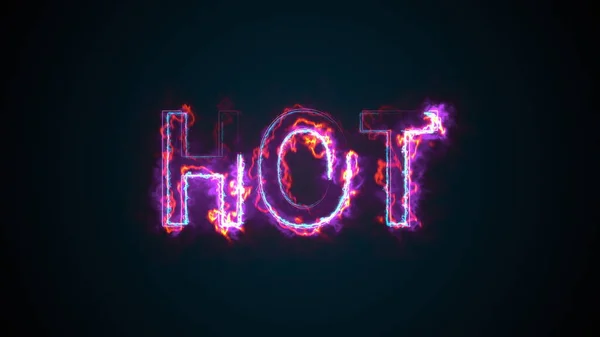 A palavra "quente", gerada por computador. Inscrição em chamas. Letras maiúsculas. 3d renderização bem-vindo fundo — Fotografia de Stock