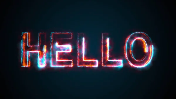 La frase Hola, computadora generada. Inscripción en llamas. Letras mayúsculas. 3d renderizado fondo de bienvenida —  Fotos de Stock