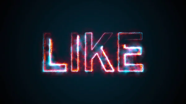 La palabra Like, computadora generada. Inscripción en llamas. Letras mayúsculas. 3d renderizado fondo de bienvenida —  Fotos de Stock