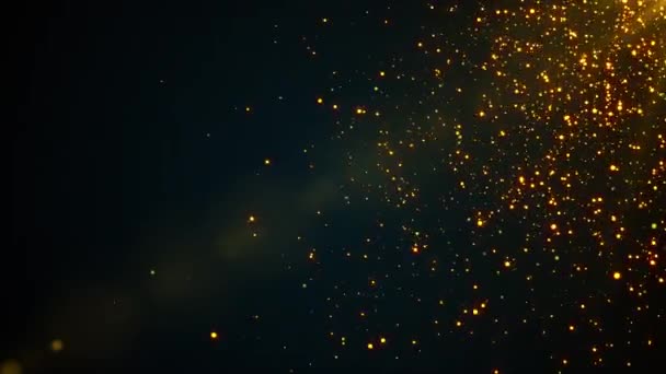 สุ่มอนุภาคขนาดเล็ก 3 มิติของฝุ่นทอง พื้นหลังที่สร้างโดยคอมพิวเตอร์ — วีดีโอสต็อก