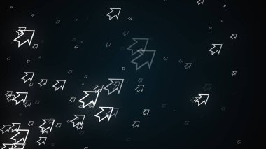 Bilgisayar soyut bir arkaplan oluşturdu. Bir sürü ana hatlı neon ok, 3 boyutlu çizim