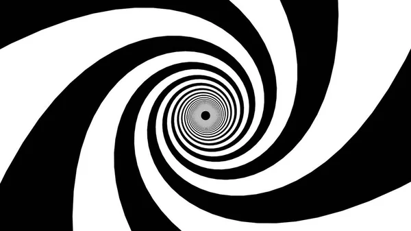 Black and white stripes form a hypnotic funnel, computer generated. 3d rendering of dynamic background — Stock Photo, Image