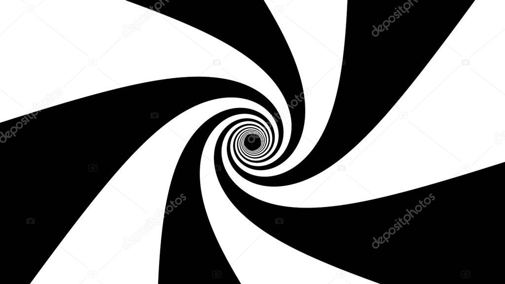Black and white stripes form a hypnotic funnel, computer generated. 3d rendering of dynamic background