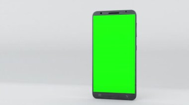 Yeşil ekranlı bir akıllı telefonun gösterimi. Bilgisayar modern arkaplan oluşturdu. Dokunmatik ekran aygıtı, 3d görüntüleme