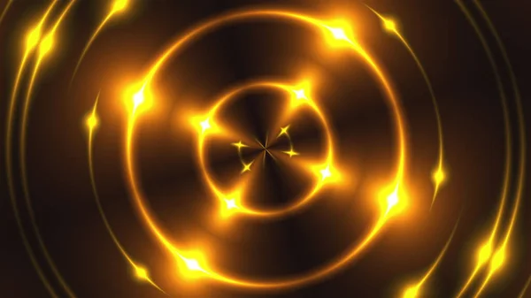 3d renderização de luzes fractais de ouro com efeitos brilhantes. Computador gerado fundo abstrato de anéis cintilantes. — Fotografia de Stock