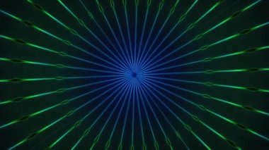 Karanlık soyut bilgisayar tarafından oluşturulmuş bir zemin. Parlak ışıklı neon ışınlarından oluşan bir tünelin 3D görüntülenmesi