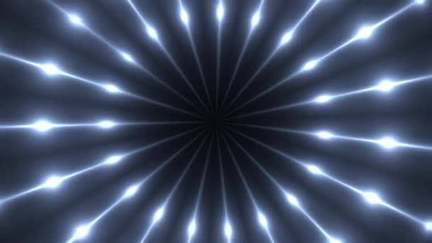3d renderização de raios fractais com luzes de impulso brilhantes. Computador gerado pano de fundo abstrato. Caleidoscópio com luzes de inundação piscando — Vídeo de Stock
