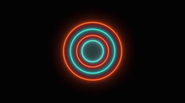 Soyut neon daireler bilgisayar tarafından oluşturulan sonsuz bir tünel oluşturur. Parlak arkaplanın 3d görüntülemesi