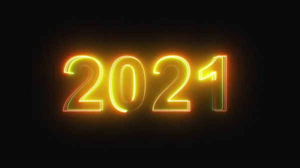 3D render background dengan multi-colored neon text 2021 on black. Komputer dihasilkan gaya meriah cerah — Stok Foto