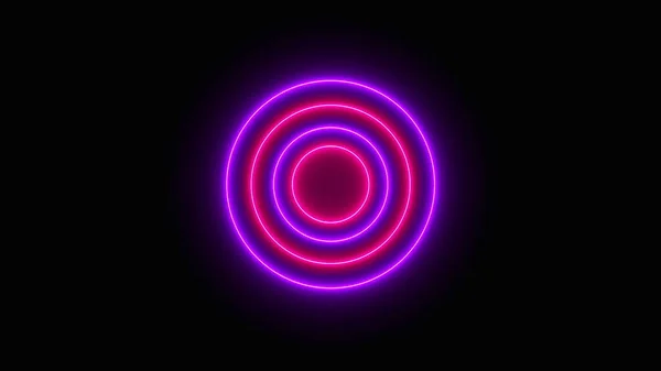抽象的なネオンサークルは無限のトンネルを形成し、コンピュータが生成する。明るい背景の3Dレンダリング — ストック写真