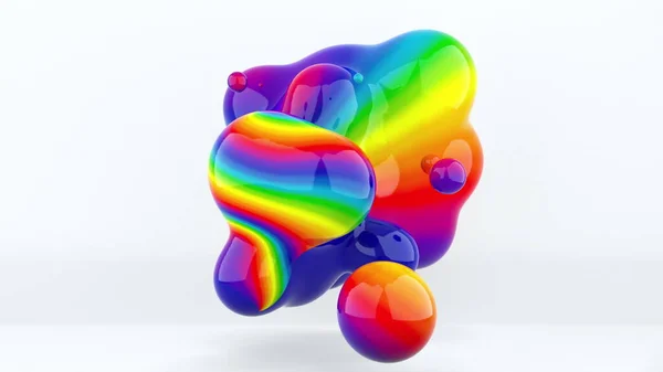 Arte geométrica abstrata com bolhas líquidas flutuantes, geradas por computador. 3d metaballs cor gradiente de renderização — Fotografia de Stock