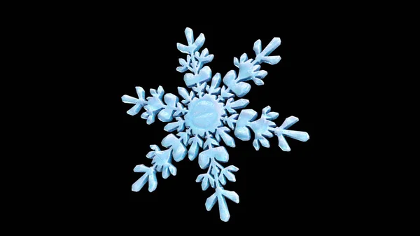 Roterande kristall snöflinga mot svart, dator genererad. 3D-rendering vinter bakgrund — Stockfoto