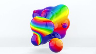 Yüzen sıvı damlaları olan soyut geometrik sanat, bilgisayar üretimi. 3d gradyan renk metaforları oluşturuluyor