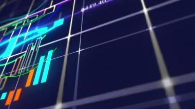 Borsa yatırım ticaretinin yükselen grafiği. Bilgisayar tarafından oluşturulan iş geçmişi. Büyüyen grafiğin 3d görüntülenmesi