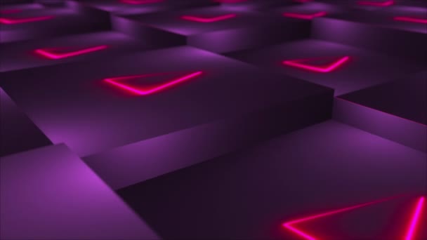 3d rendering achtergrond van kubussen met neon gelegen op verschillende niveaus. Computergegenereerde technologische ruimte. — Stockvideo