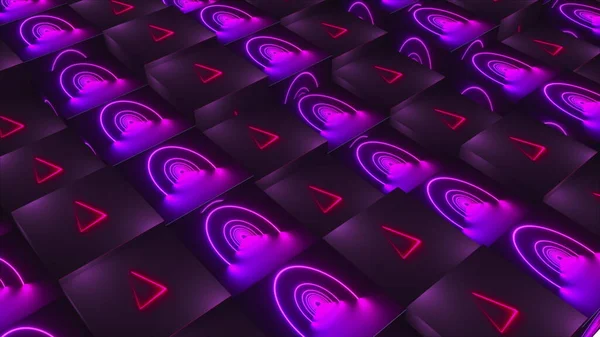 3D-rendering bakgrund av kuber med neon ligger på olika nivåer. Datorgenererat teknikområde. — Stockfoto