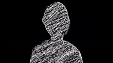 Bilgisayar, karalama dolu basit bir insan silueti oluşturdu. 3d işleme ağı karalama arkaplanı