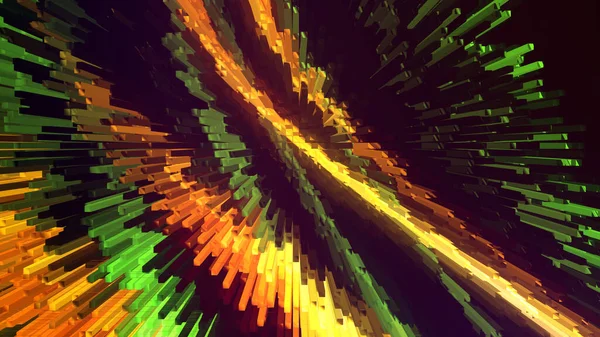 Abstrakcyjna kompozycja z kolorowymi liniami kwadratowych kształtów, nowoczesne tło, komputer 3D generowane ilustracji — Zdjęcie stockowe