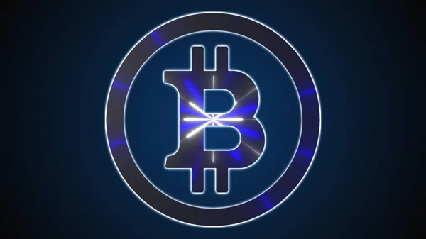 Bitcoin con líneas de neón. Icono digital generado por computadora. 3d renderizado criptomoneda sobre fondo web — Foto de Stock