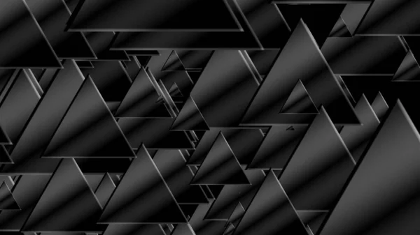 Teknoloji arkaplanı için birçok siyah üçgen, 3 boyutlu oluşturulmuş bilgisayar soyutlaması — Stok fotoğraf