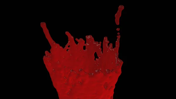 Salpicos de sangue vermelho no preto - abstração 3d, fundo terrível, ilustração gerada por computador 3d — Fotografia de Stock