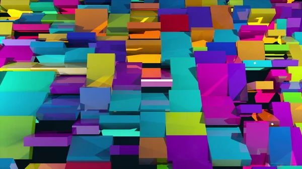 3D візуалізація поверхні з обертовими барвистими прямокутниками. Комп'ютер створив абстрактний фон . — стокове фото