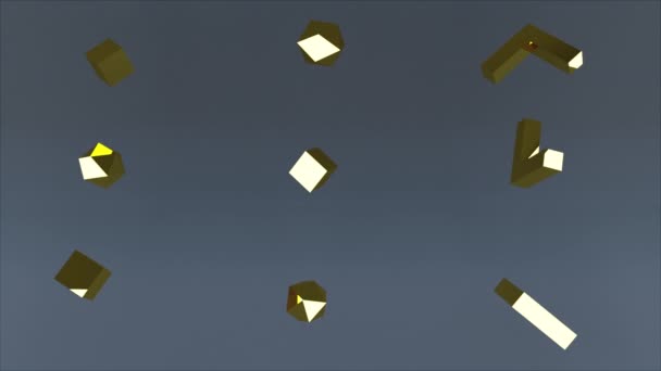 3d weergave van set van verschillende gouden elementen. Computergegenereerde geometrische achtergrond — Stockvideo