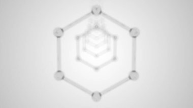 Cam moleküllerinden tünel boyunca uçmak, bilgisayar üretimi. 3d tıbbi ve kimya arkaplanı oluştur