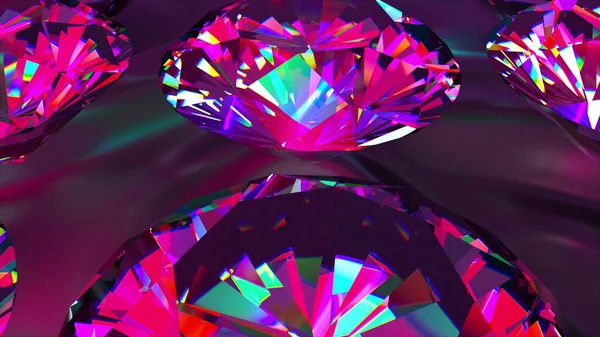 Diamantes iridiscentes brillantes de estilo elegante de corte redondo, girando lentamente. Computadora generada 3d render. Hermoso fondo —  Fotos de Stock