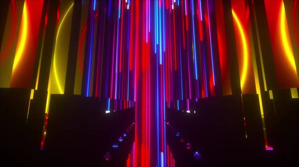 Kompozycja neonów kosmicznych, generowana komputerowo. 3d renderowanie tła wirtualnego — Zdjęcie stockowe