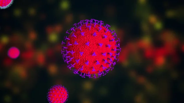 Brote de coronavirus 3d render. Virus del microscopio generado por ordenador de cerca —  Fotos de Stock