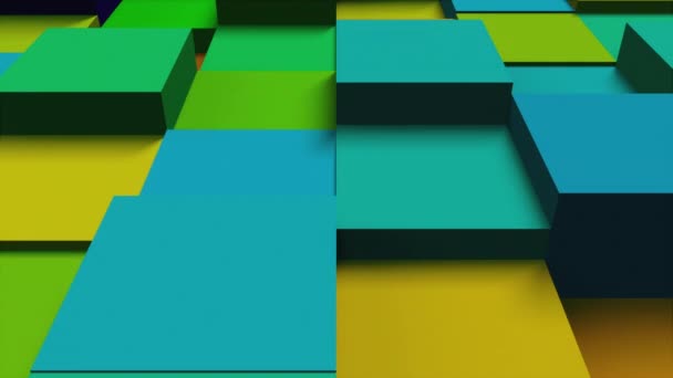 Komputer menghasilkan latar belakang berwarna-warni kubus isometrik, pandangan atas. Ringkasan area bergelombang 3D — Stok Video