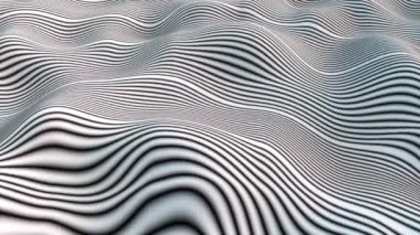 3d özet arkaplan oluşturuluyor. Bilgisayar, siyah ve beyaz çizgili dalgalı bir manzara yarattı