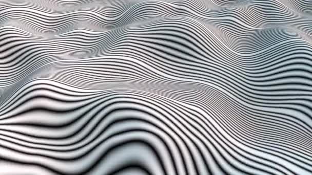 3d weergave van abstracte achtergrond. Computergegenereerd golvend landschap met zwart-wit strepen — Stockvideo