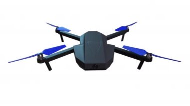 Hava fotoğrafçılığı için kameralı dron kuadrokopteri izole edildi, bilgisayar üretildi. 3D görüntüleme modern teknoloji arka planı