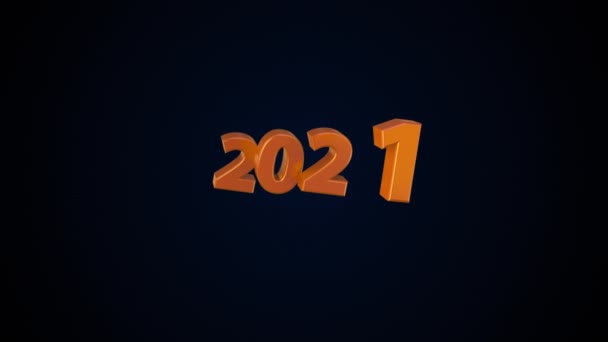 Computer gegenereerd Nieuwjaar inscriptie 2021 op donkere achtergrond. 3d weergave van springnummers in het centrum — Stockvideo