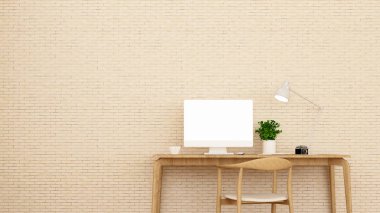 İşyeri ve krem tuğla duvar daire ya da ev - sanat için iç tasarım - 3d render