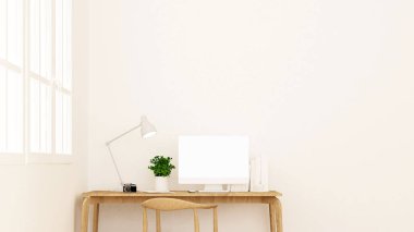 Daire veya ev - sanat için iç tasarım penceresinde yanında işyeri - 3d render