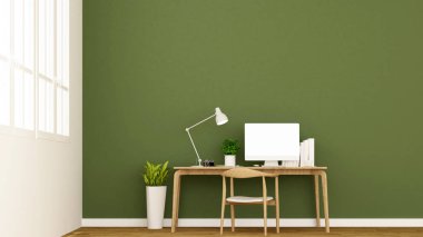 İşyeri ve yeşil duvar daire ya da ev - sanat için iç tasarım - 3d render