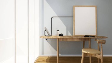 İşyeri ve balkon daire veya otel güneş günü - sanat için iç tasarım - 3d render