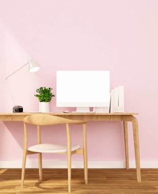 İşyeri ve hafif pembe duvar daire ya da ev güneş gün iç tasarımı için sanat - 3d render