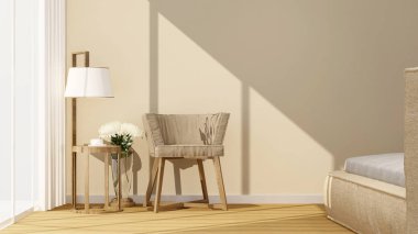 Yatak odası ve yaşam alanı otel veya ev - yatak odası sanat Oda için fo daire kiralamak veya diğer oda - 3d render