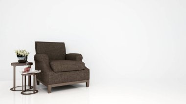 yaşam alanı veya beyaz arka planda - Inetrior tasarım sanat alanında rahatlayın - 3d render