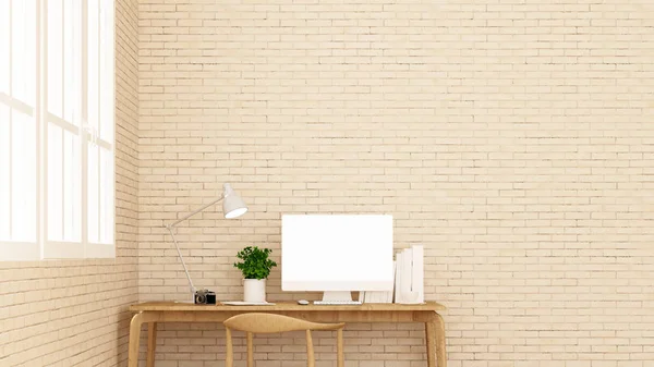 Workplace Dan Brick Wall Apartment Home Desain Interior Untuk Karya — Stok Foto
